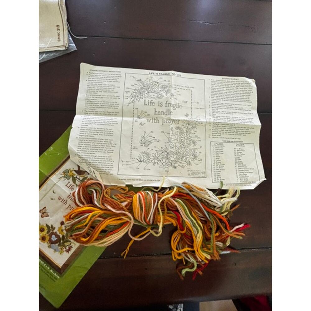 Vintage National Needlecraft Life Is Fragile Handle With Prayer Kit #9077 - Picture 3 of 3